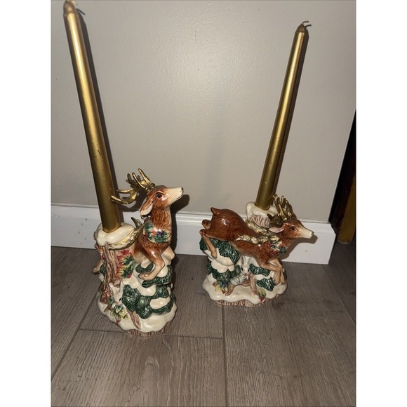 Fitz And Floyd Vintage Father‎ Noel Deer Christmas Candle Holders Candleholders